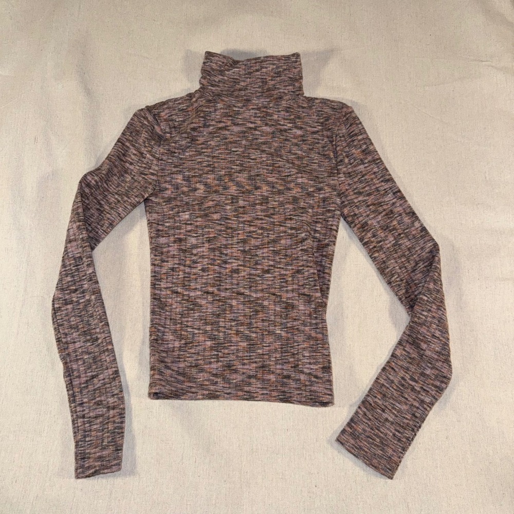Madewell Womens XS Space Dye Ribbed Turtleneck Top Long Sleeve Multi Color